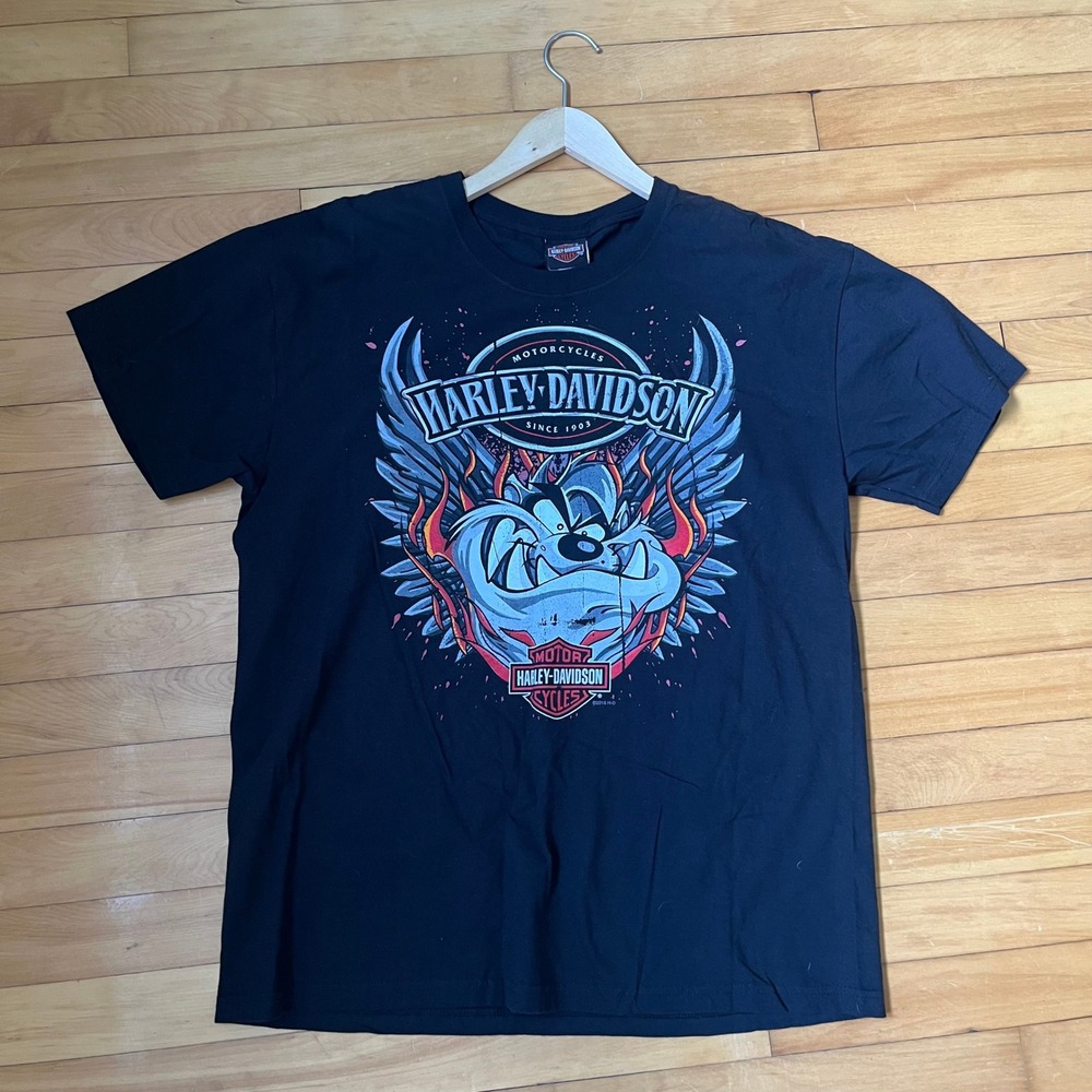Harley Davidson Tasmanian Devil Taz Graphic T-Shirt Black Mens XL 2015 Looney